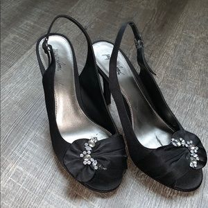 Black heels size 8M with rhinestones